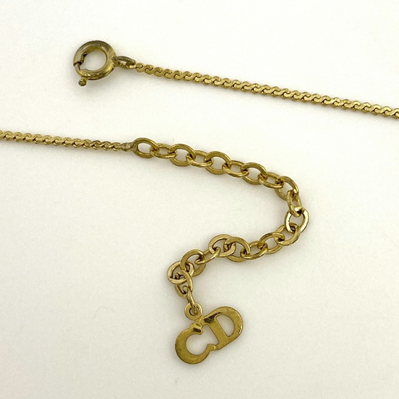 Christian Dior Logo Rhinestone Necklace CD Pendant GP Gold - Picture 3 of 4